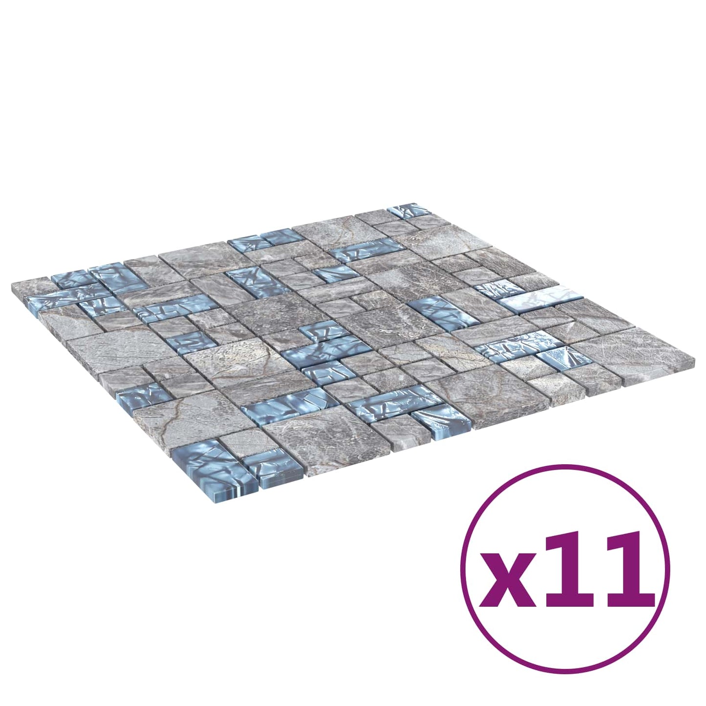 Mosaikflise 11 pcs Grå og Blå 50 x 50 cm Glas