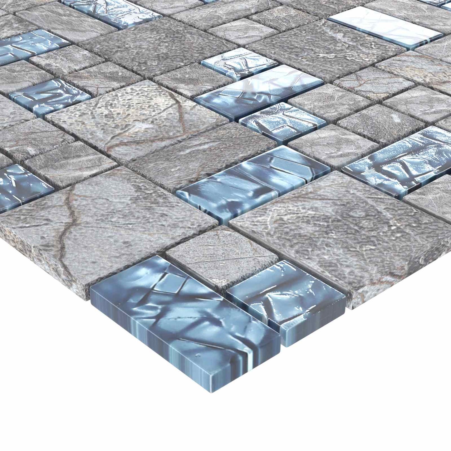 Mosaikflise 22 pcs Grå og Blå 50 x 50 cm Glas