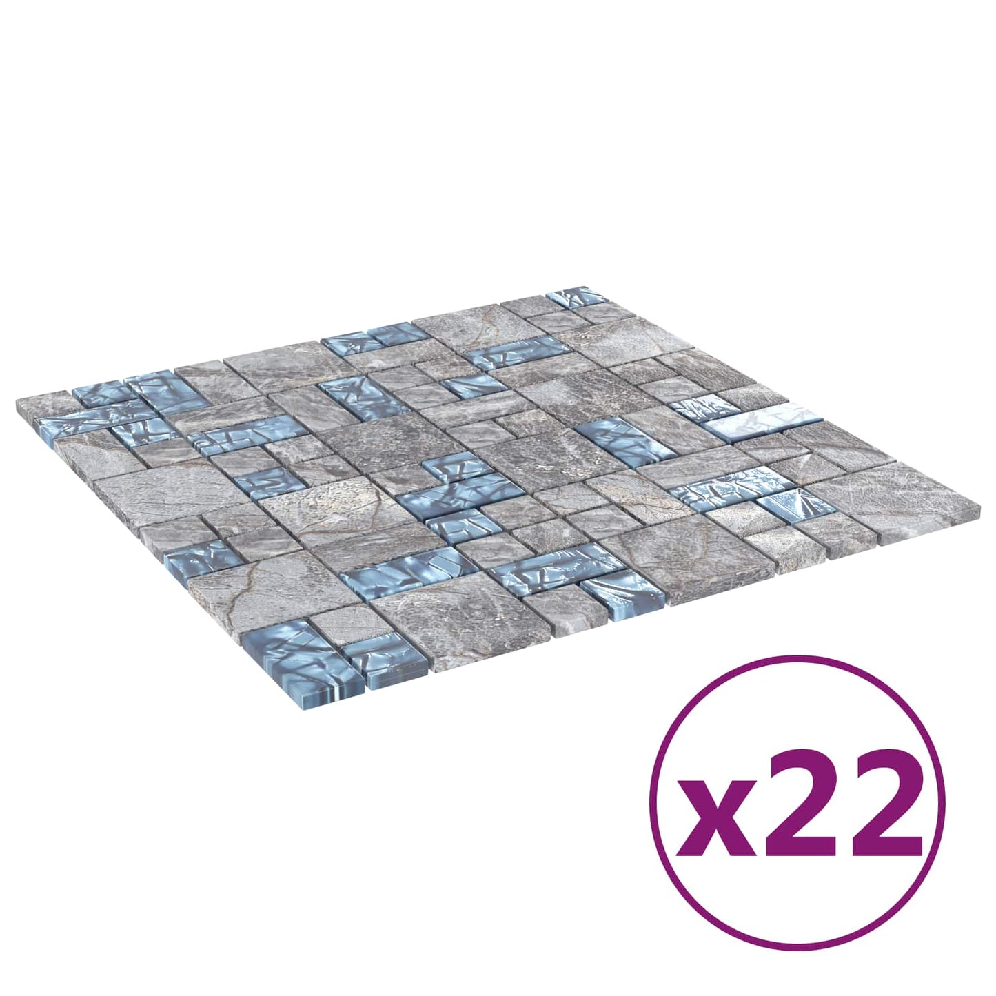 Mosaikflise 22 pcs Grå og Blå 50 x 50 cm Glas