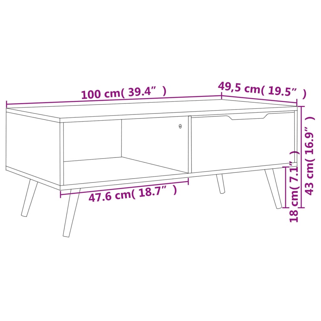 sofabord 100x49,5x43 cm konstrueret træ sort højglans