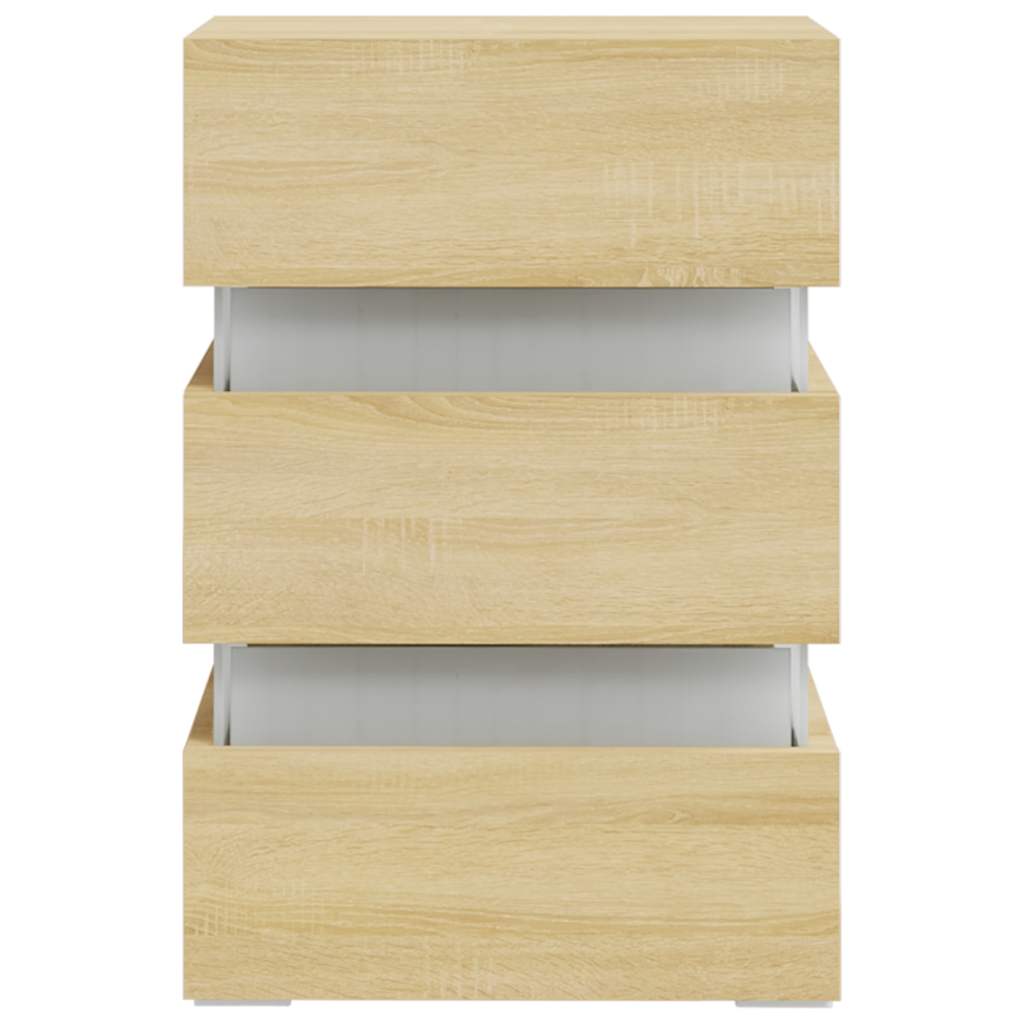 sengebord med LED 45x35x67 cm konstrueret træ sonoma-eg
