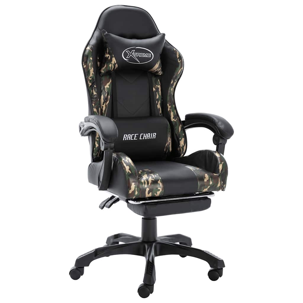 gamerstol med fodstøtte kunstlæder sort og camouflage