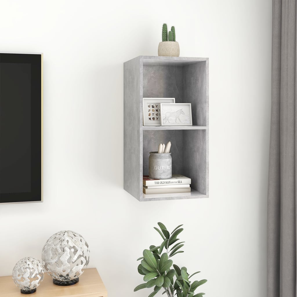 væghængt tv-bord 37x37x72 cm konstrueret træ betongrå