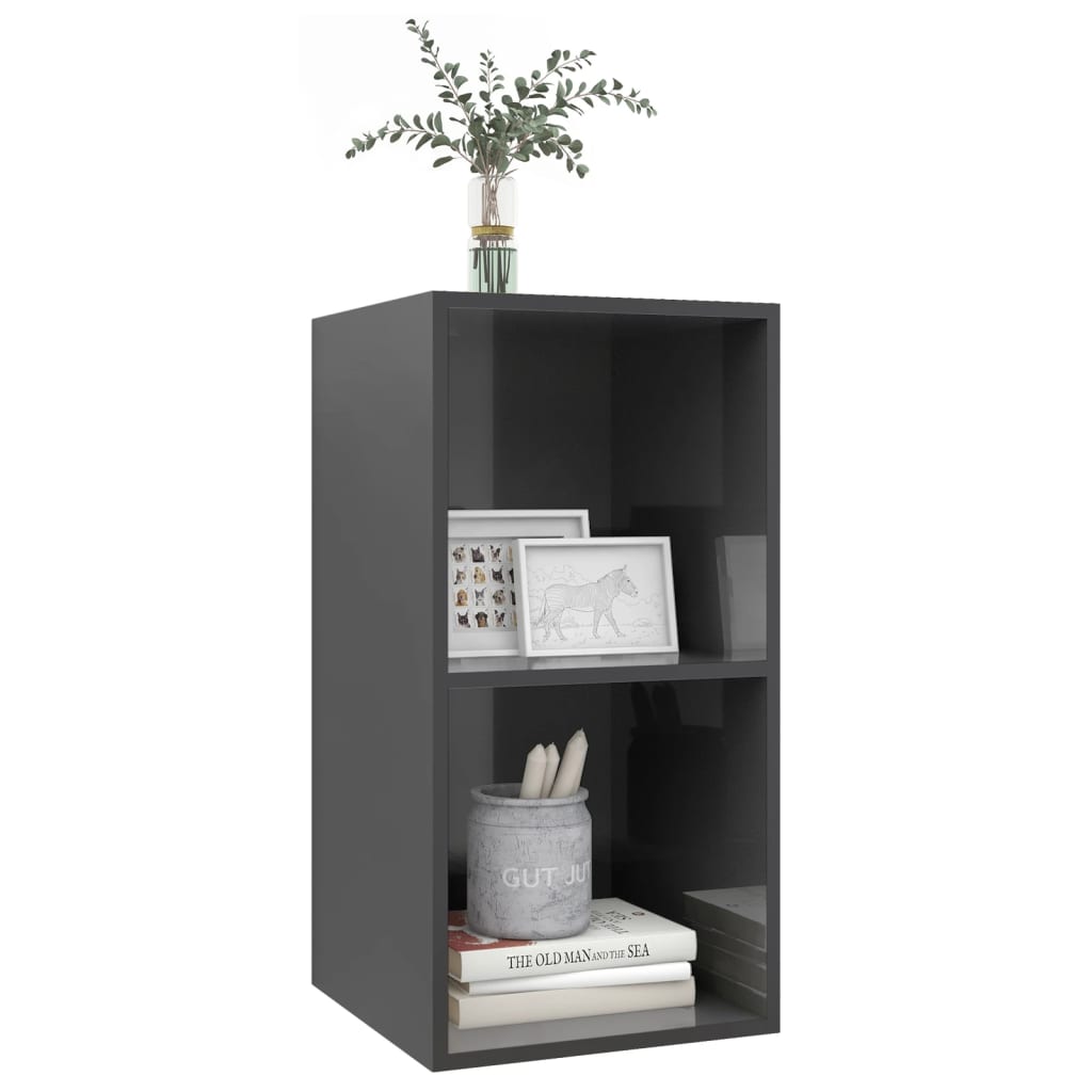 væghængt tv-bord 37x37x72 cm konstrueret træ grå højglans