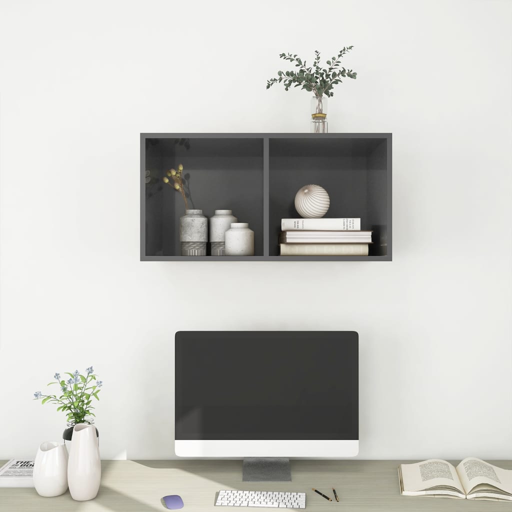 væghængt tv-bord 37x37x72 cm konstrueret træ grå højglans