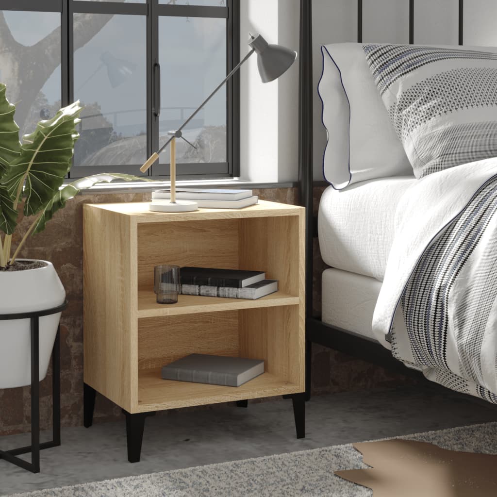 sengebord med metalben 40x30x50 cm sonoma-eg