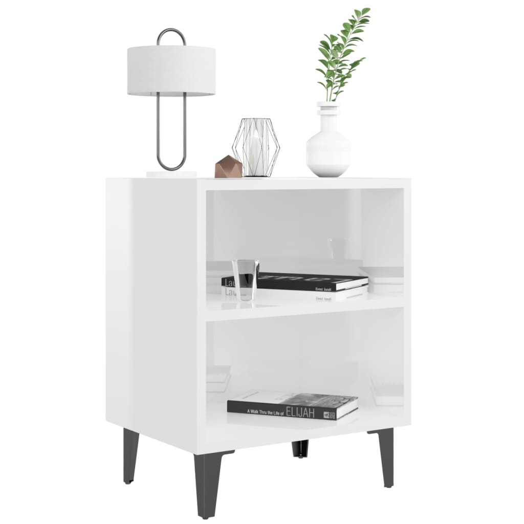 sengeborde med metalben 40x30x50 cm hvid højglans