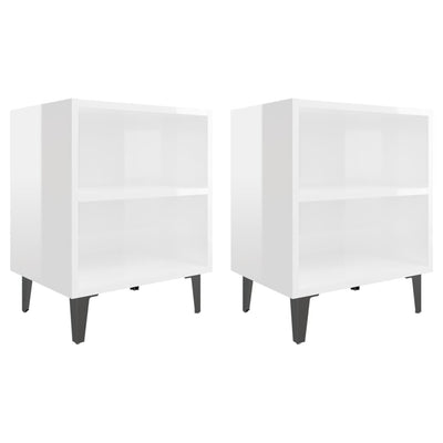 sengeborde 2 stk. med metalben 40x30x50 cm hvid højglans