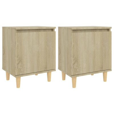 sengeskabe m. massive træben 2 stk. 40x30x50 cm sonoma-eg