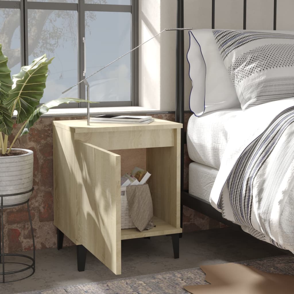 sengebord med metalben 40x30x50 cm sonoma-eg