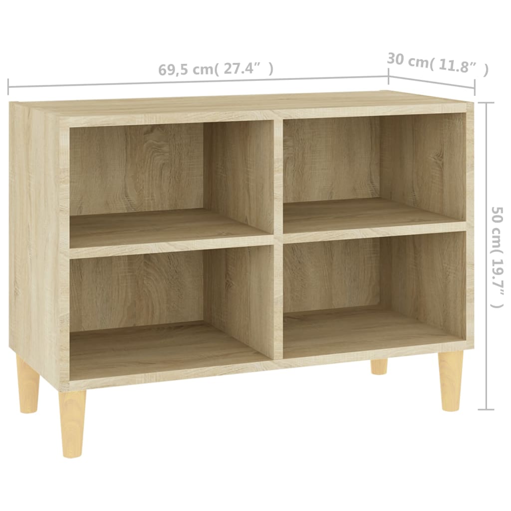 tv-skab med massive træben 69,5x30x50 cm sonoma-eg