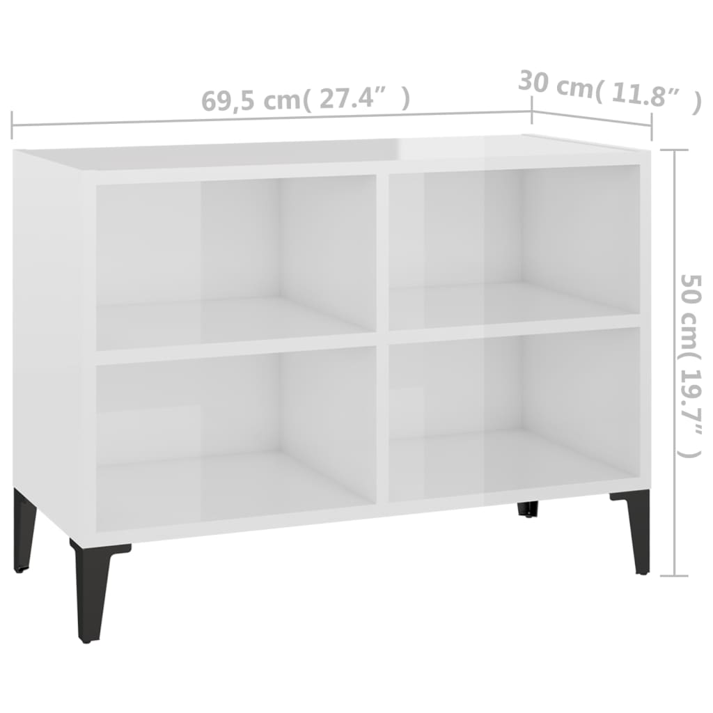 tv-skab med metalben 69,5x30x50 cm hvid højglans
