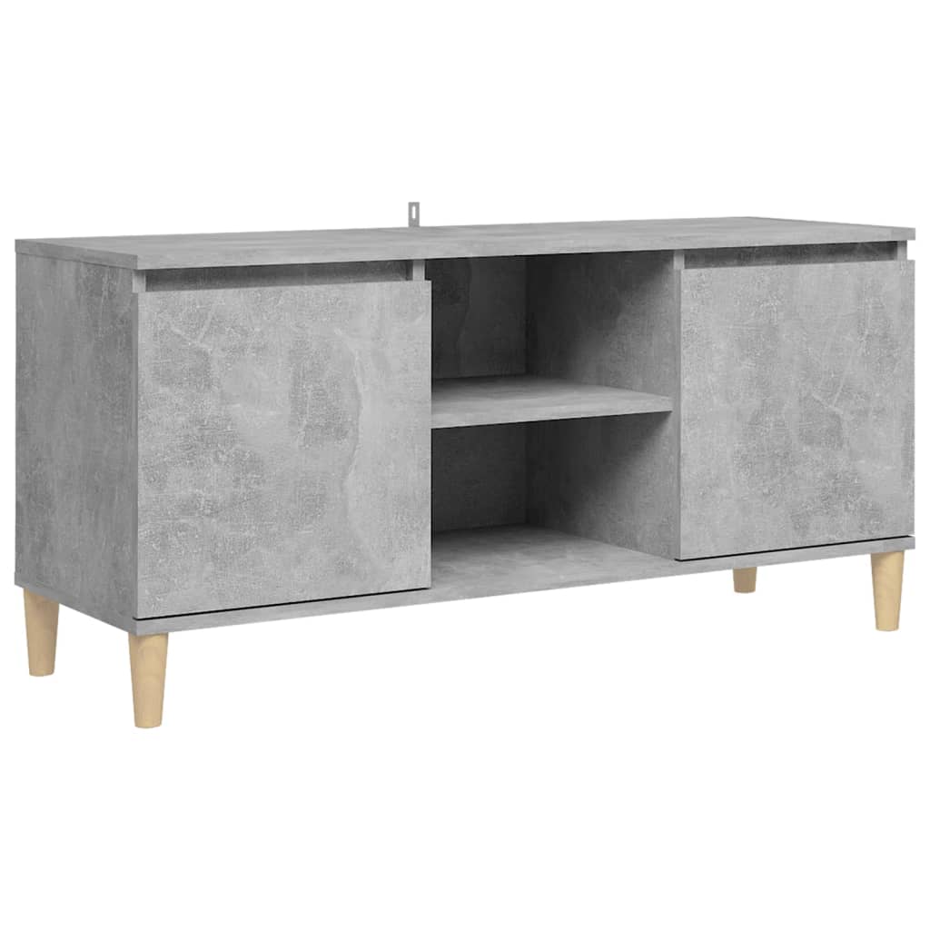 tv-bord med massive træben 103,5x35x50 cm betongrå