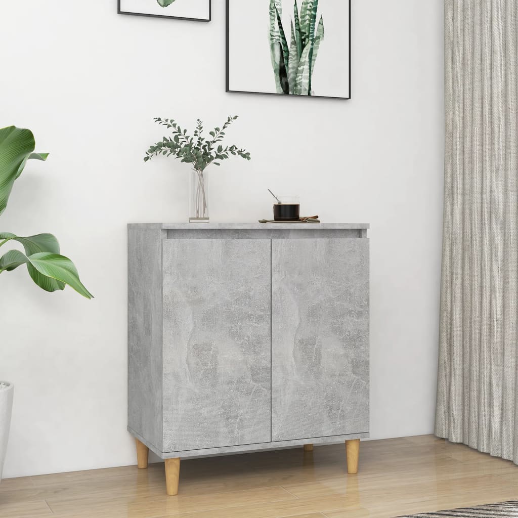 skænk med massive træben 60x35x70 cm konstrueret betongrå