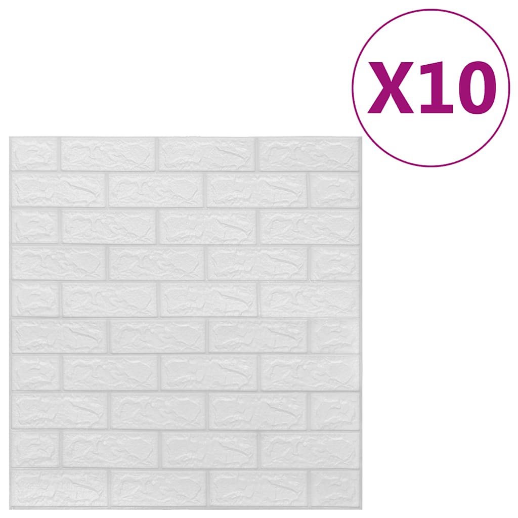 3D vægklistermærker 10 stk. selvklæbende murstensdesign hvid