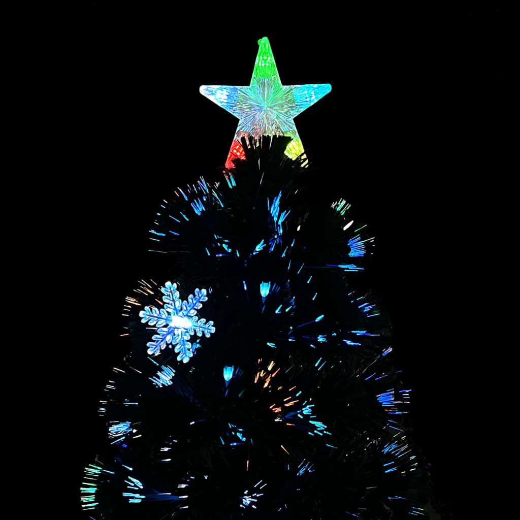 juletræ med LED-snefnug 120 cm fiberoptik sort