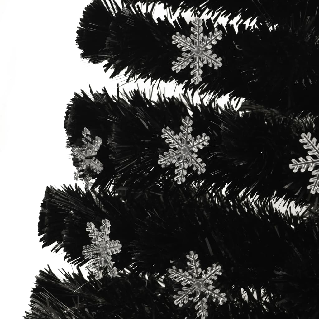 juletræ med LED-snefnug 120 cm fiberoptik sort