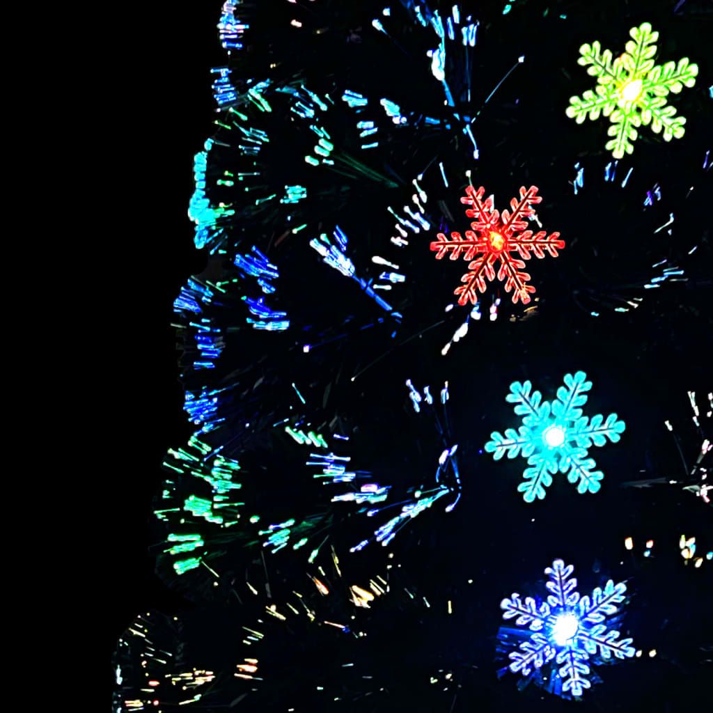 juletræ med LED-snefnug 150 cm fiberoptik sort