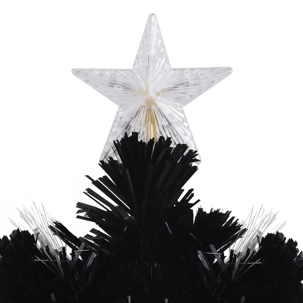 juletræ med LED-snefnug 150 cm fiberoptik sort