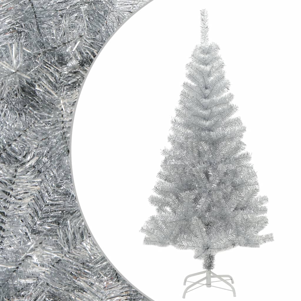 kunstigt juletræ med juletræsfod 120 cm PET sølvfarvet