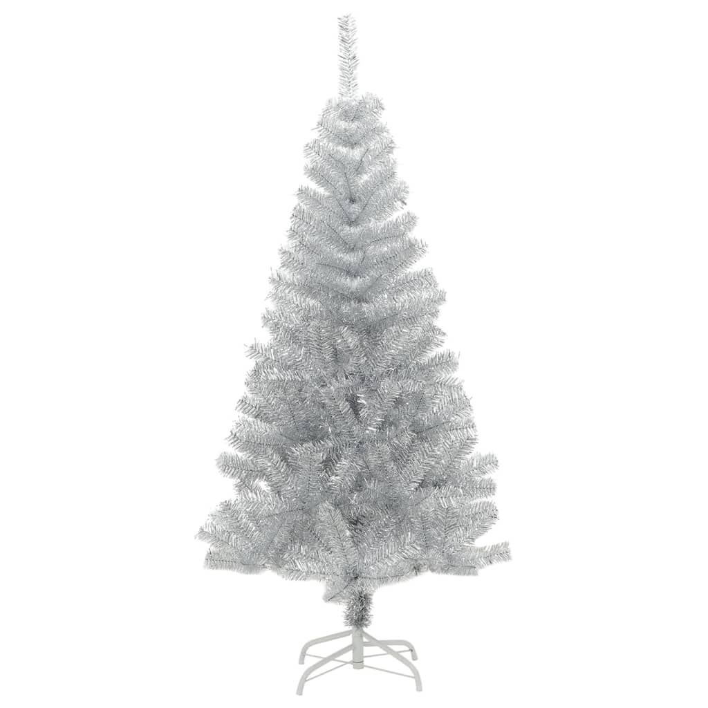 kunstigt juletræ med juletræsfod 120 cm PET sølvfarvet