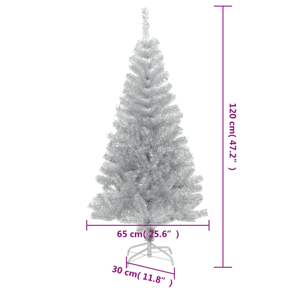 kunstigt juletræ med juletræsfod 120 cm PET sølvfarvet