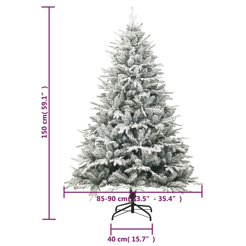 kunstigt juletræ med puddersne 150 cm PVC og PE grøn