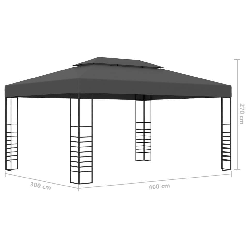 pavillon med LED-lyskæder 3x4 m antracitgrå