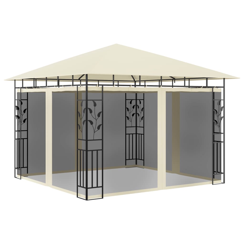 pavillon med myggenet og LED-lyskæder 3x3x2,73 m cremefarvet