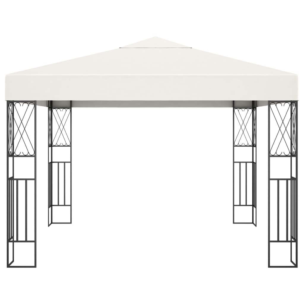 pavillon med LED-lyskæder 3x3 m stof cremefarvet