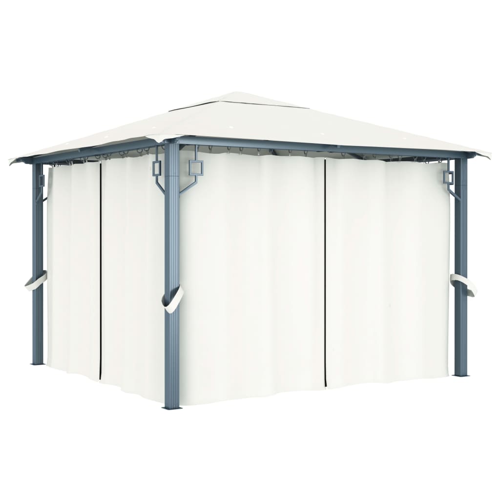 pavillon med gardin + LED-lyskæder 3x3 m aluminium cremefarvet