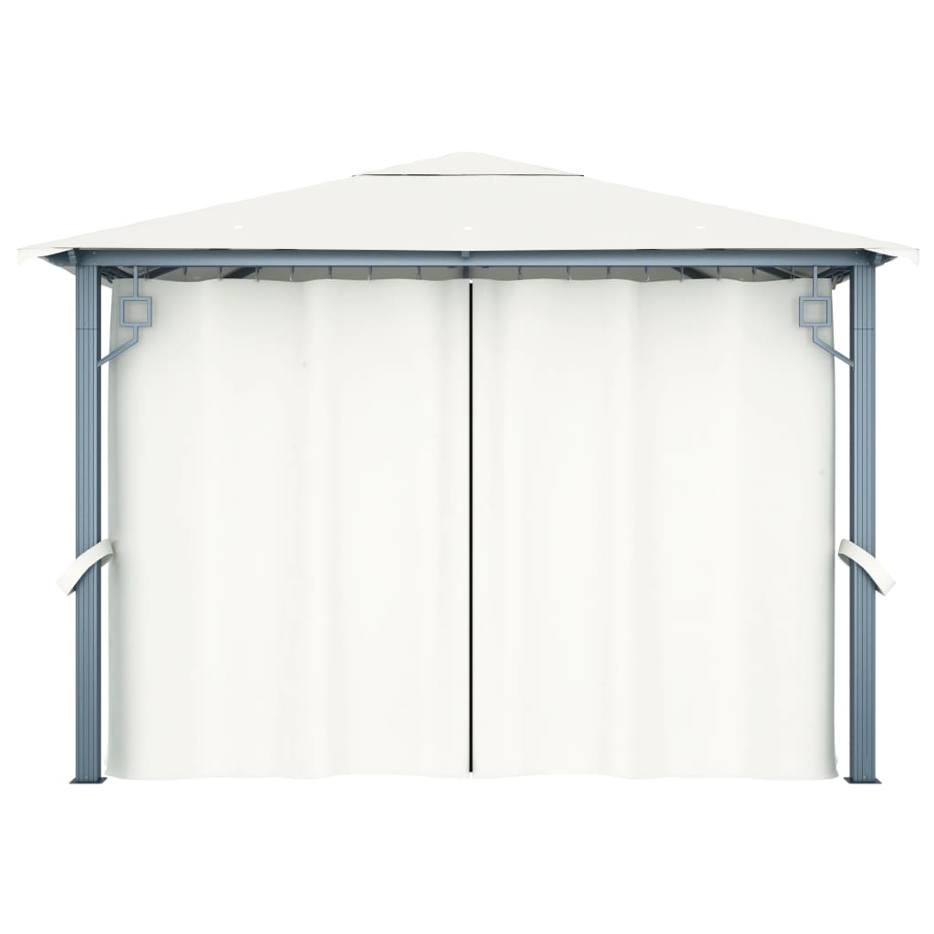 pavillon med gardin + LED-lyskæder 3x3 m aluminium cremefarvet