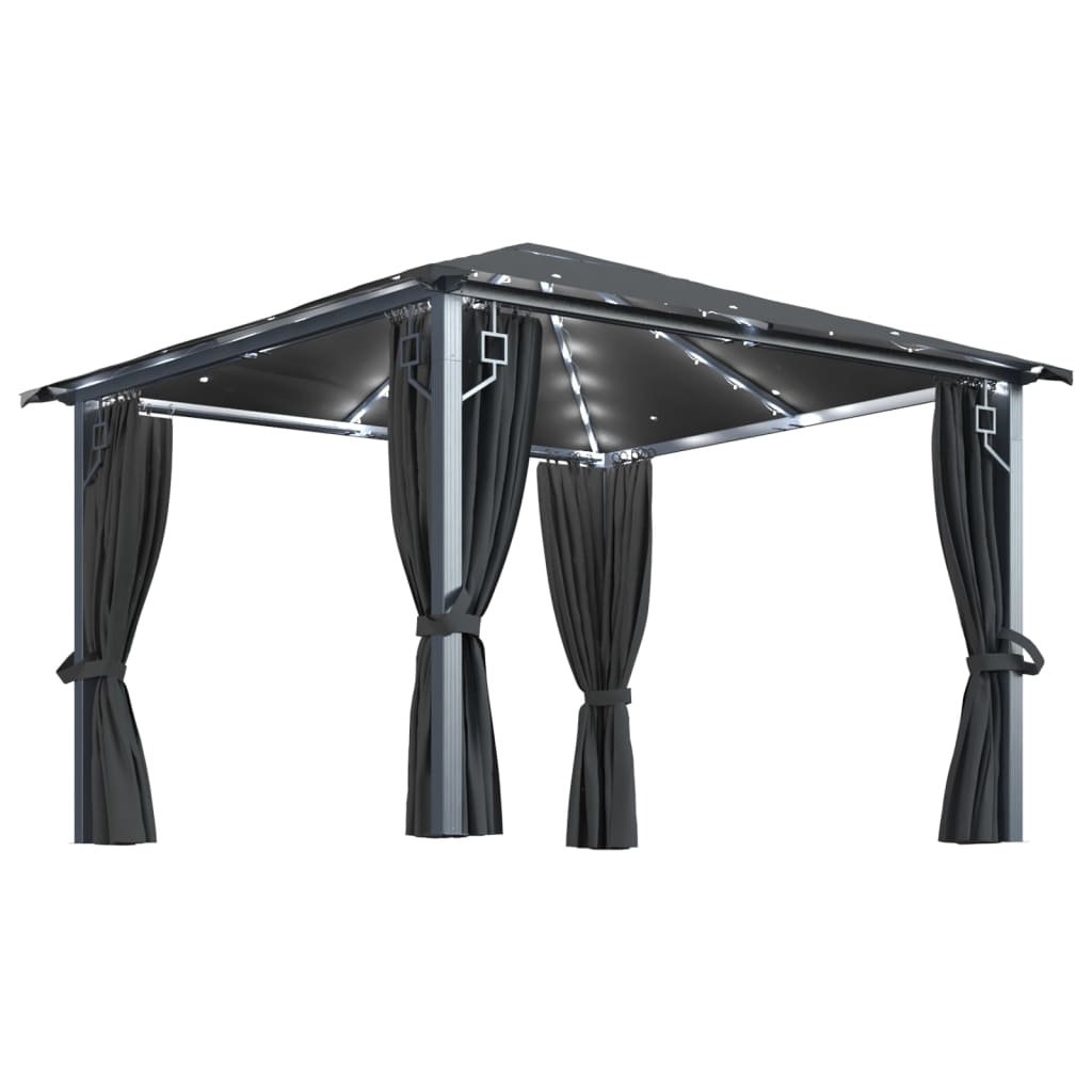 pavillon med gardin + LED-lyskæder 300x300 cm aluminium grå
