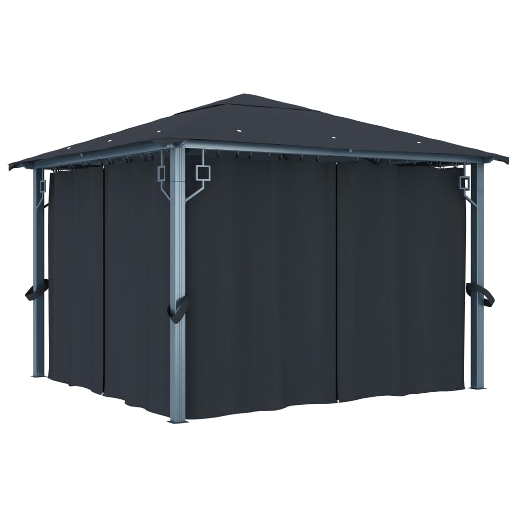 pavillon med gardin + LED-lyskæder 300x300 cm aluminium grå