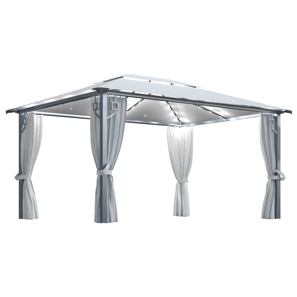 pavillon med gardin + LED-lyskæder 400x300 cm aluminium creme
