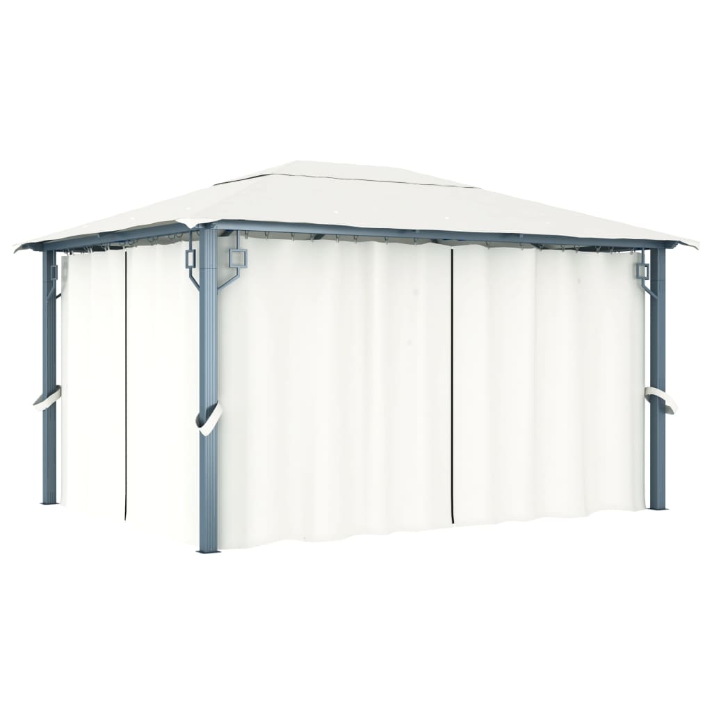 pavillon med gardin + LED-lyskæder 400x300 cm aluminium creme