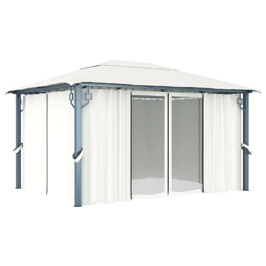 pavillon med gardin + LED-lyskæder 400x300 cm aluminium creme