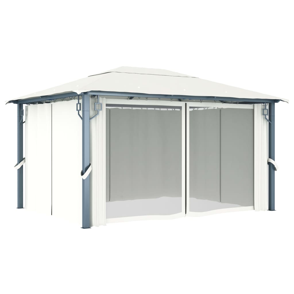 pavillon med gardin + LED-lyskæder 400x300 cm aluminium creme