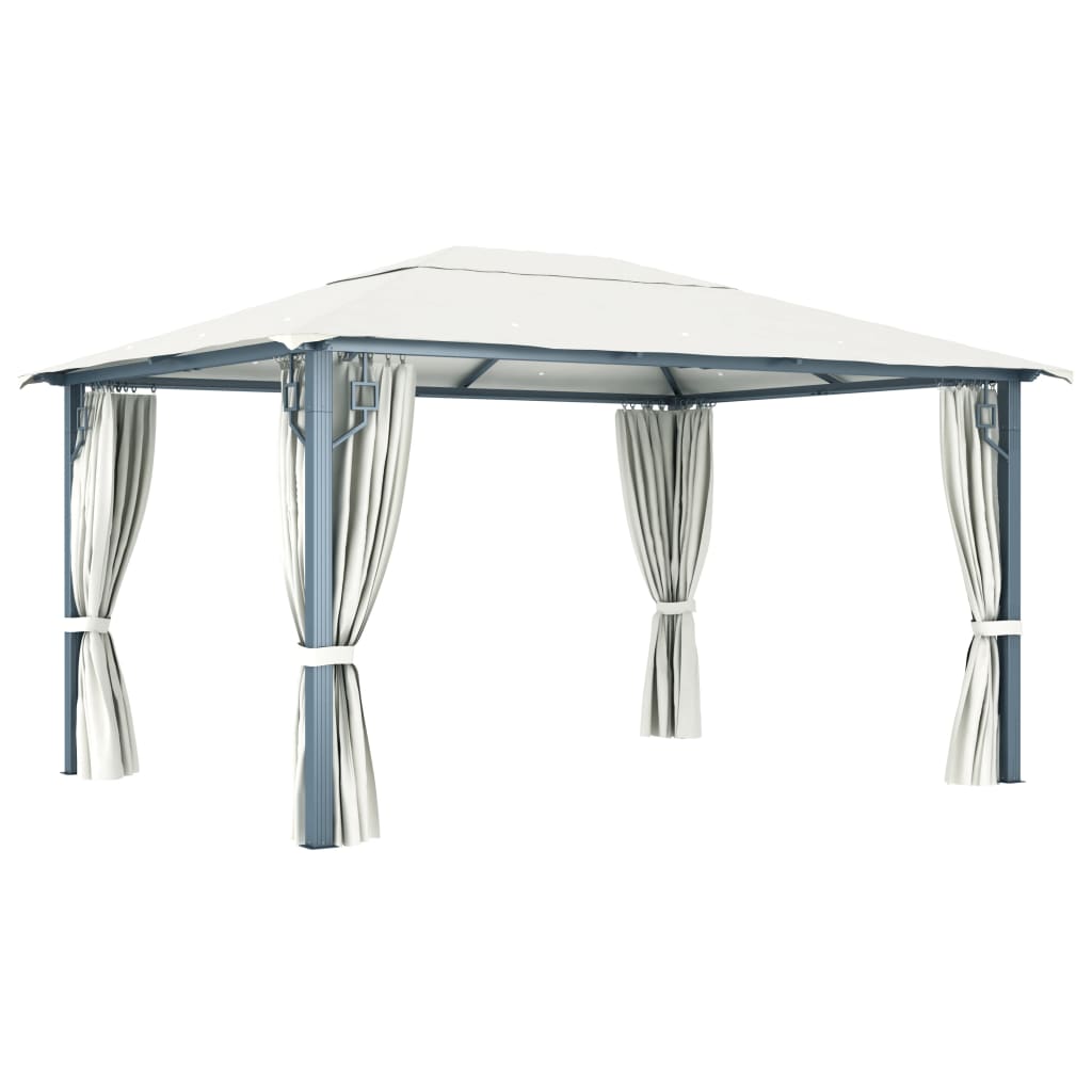 pavillon med gardin + LED-lyskæder 400x300 cm aluminium creme