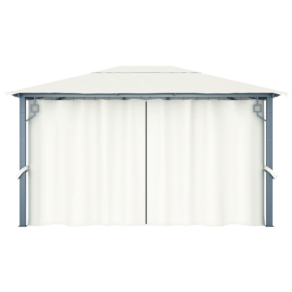 pavillon med gardin + LED-lyskæder 400x300 cm aluminium creme