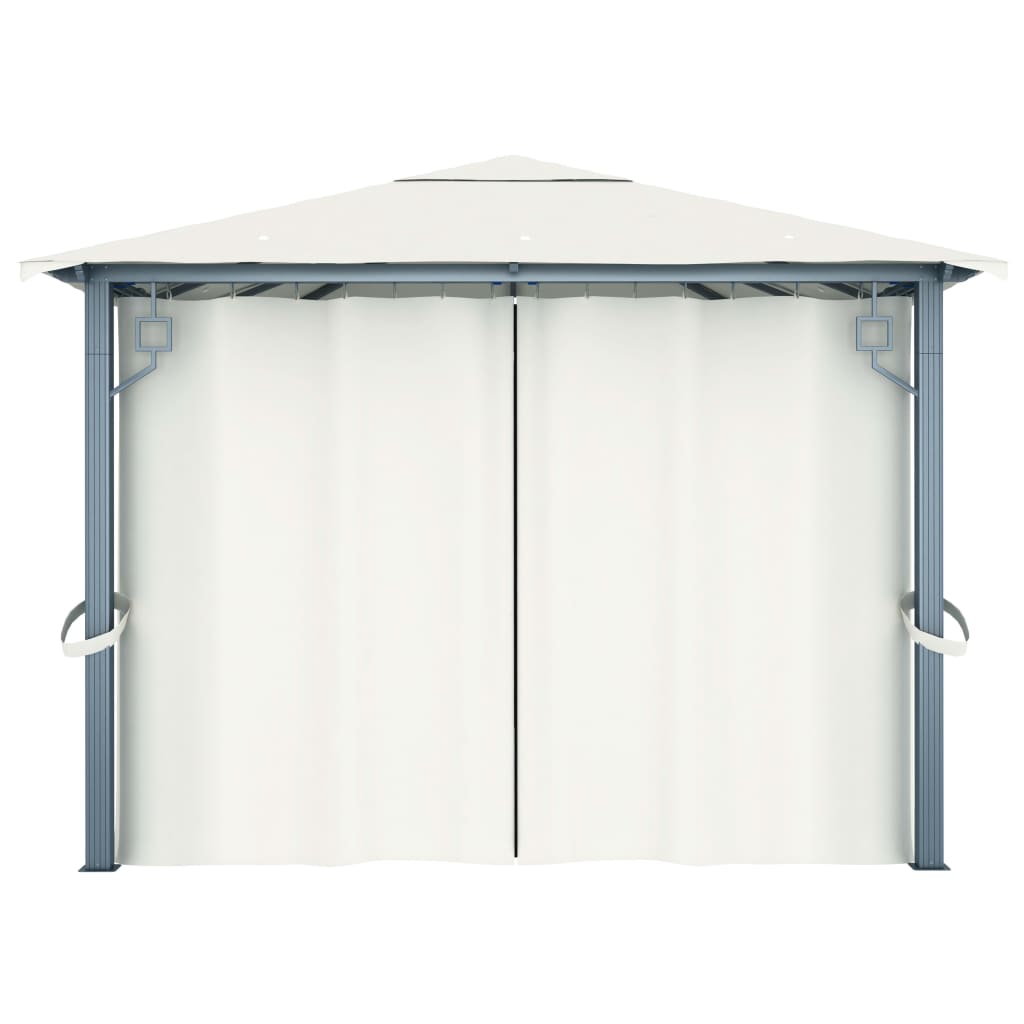 pavillon med gardin + LED-lyskæder 400x300 cm aluminium creme