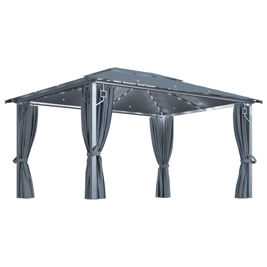 pavillon med gardin + LED-lyskæder 400x300 cm aluminium grå