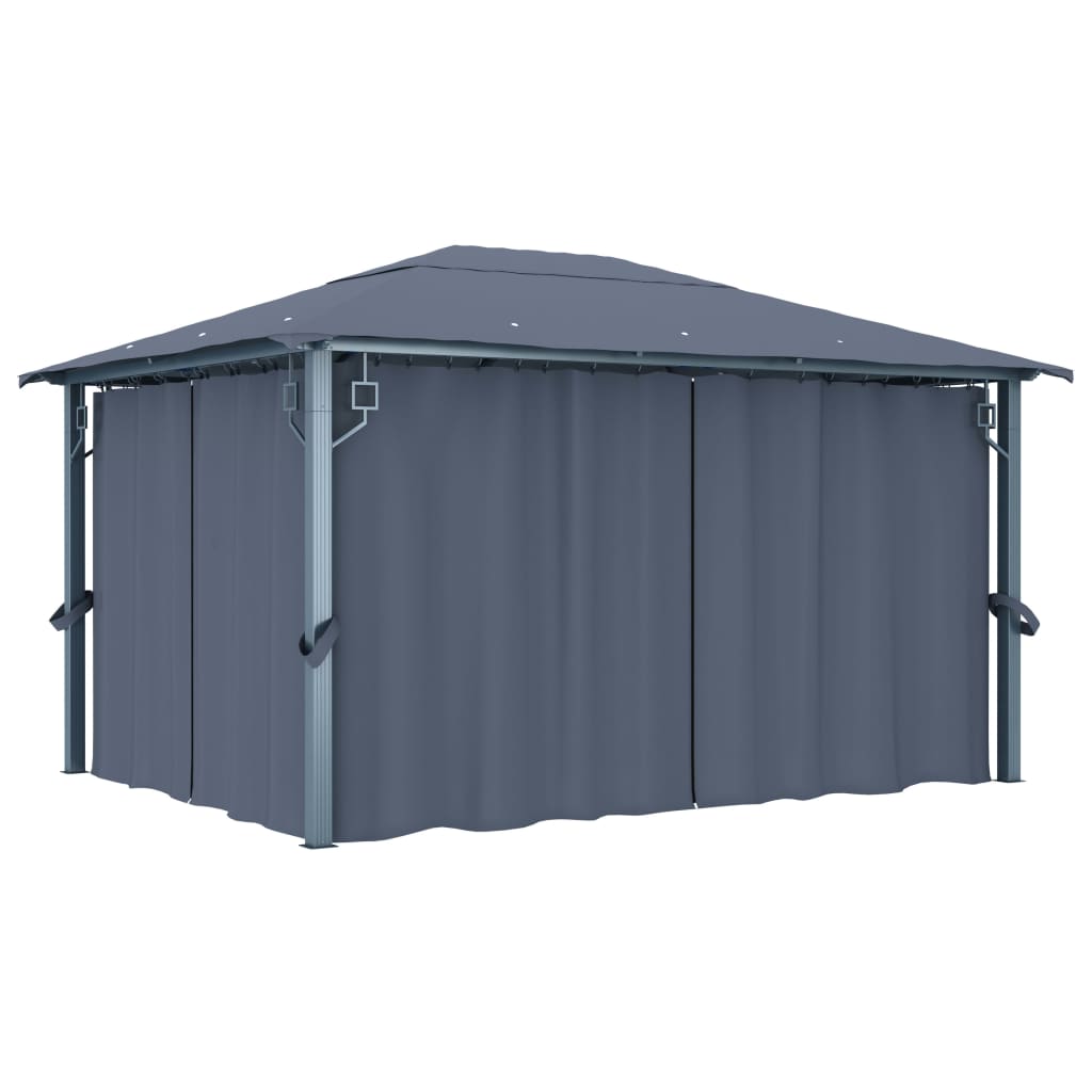 pavillon med gardin + LED-lyskæder 400x300 cm aluminium grå