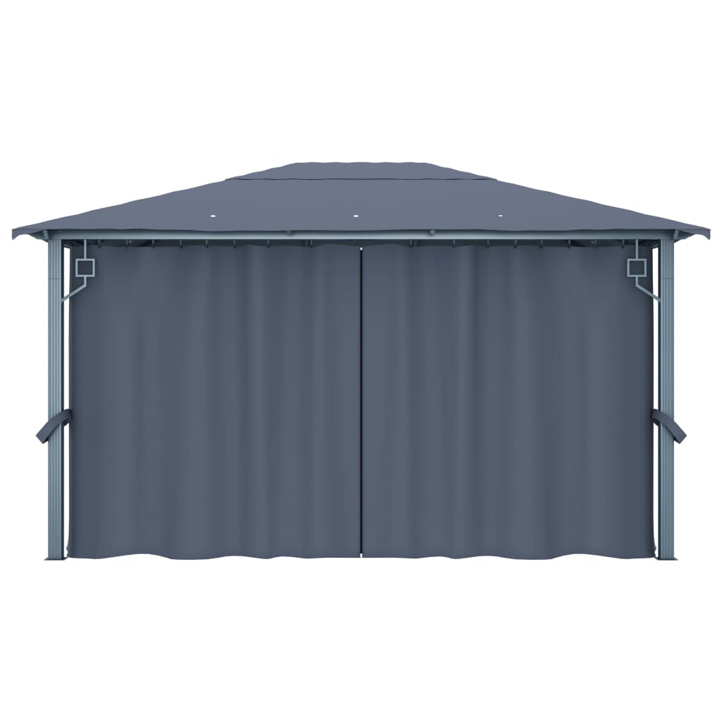 pavillon med gardin + LED-lyskæder 400x300 cm aluminium grå