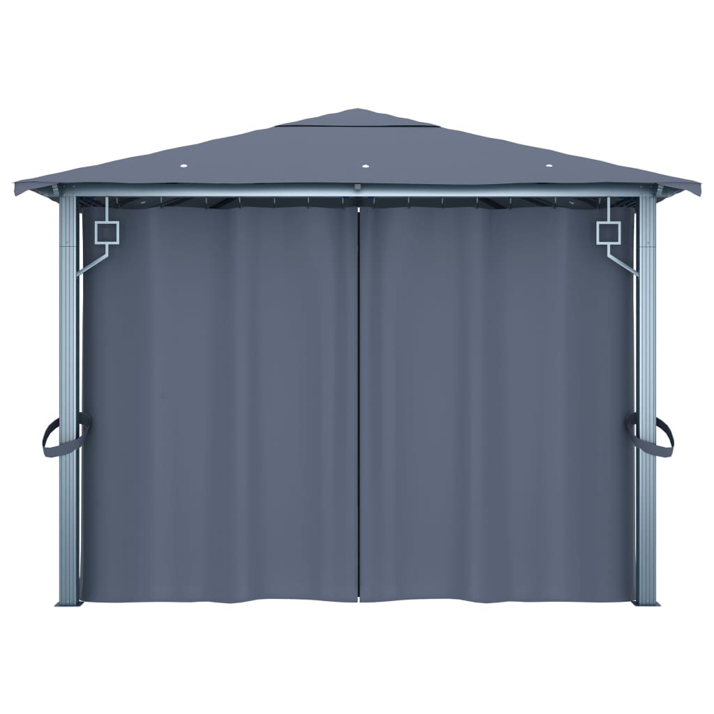 pavillon med gardin + LED-lyskæder 400x300 cm aluminium grå