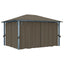 pavillon med gardin + LED-lyskæde 400x300 cm aluminium gråbrun