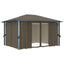 pavillon med gardin + LED-lyskæde 400x300 cm aluminium gråbrun