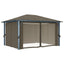 pavillon med gardin + LED-lyskæde 400x300 cm aluminium gråbrun