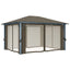 pavillon med gardin + LED-lyskæde 400x300 cm aluminium gråbrun