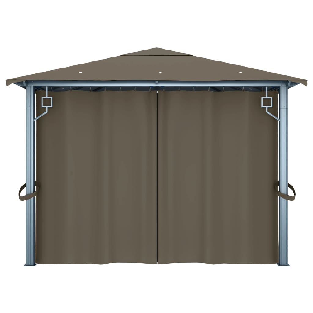 pavillon med gardin + LED-lyskæde 400x300 cm aluminium gråbrun